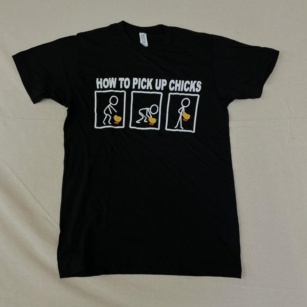 Funny graphic tee featuring the phrase "How To Pick Up Chicks"